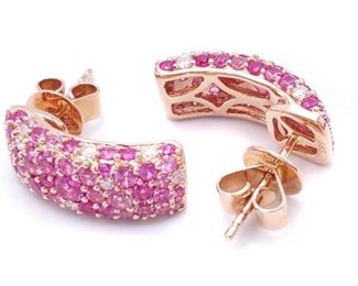 Pink Sapphire and Diamond Earrings in 14k Rose Gold