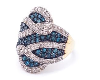 ~2 Carats of Stunning Vivid Blue and White Diamond Estate Ring in 14k Yellow Gold - $5000