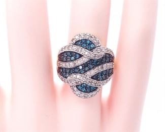 ~2 Carats of Stunning Vivid Blue and White Diamond Estate Ring in 14k Yellow Gold - $5000