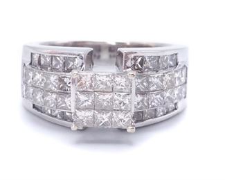 2+ Carat Invisible Set Diamond Estate Ring in Heavy 14k White Gold - $4250