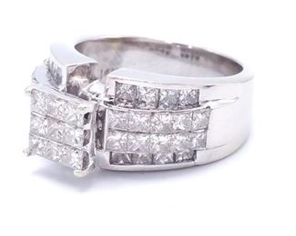 2+ Carat Invisible Set Diamond Estate Ring in Heavy 14k White Gold - $4250