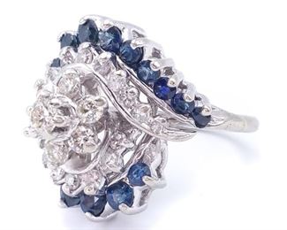 1 1/2+ Carat Diamond and Sapphire Cluster Estate Ring in 14k White Gold - $4999