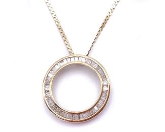Elegant and Modern Diamond Estate Circle Necklace in 14k Yellow Gold - $2875