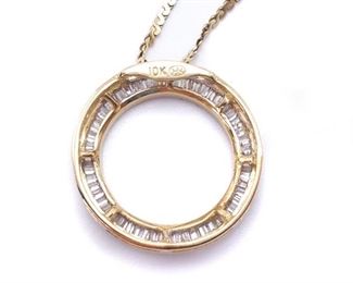 Elegant and Modern Diamond Estate Circle Necklace in 14k Yellow Gold - $2875
