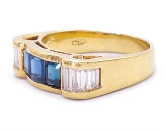 Modern Natural Sapphire and Diamond Estate Ring in Heavy 18k Yellow Gold - $4650