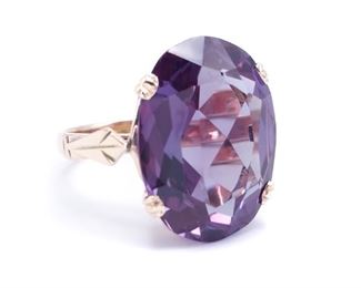 Immaculate and Large 13.25 Carat Color Changing Alexandrite Custom Estate Ring in 14k Yellow Gold