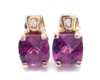 Impressive Tourmaline and Diamond Estate Earrings in 14k Yellow Gold - $1650
