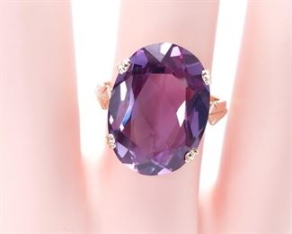 Immaculate and Large 13.25 Carat Color Changing Alexandrite Custom Estate Ring in 14k Yellow Gold