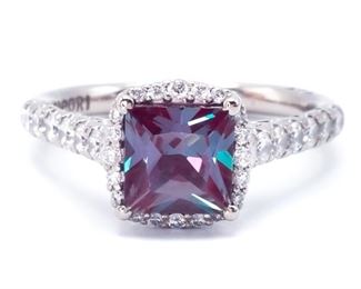 ~2.45 Carat Tacori Signed Alexandrite and Diamond Estate Ring in 18k White Gold