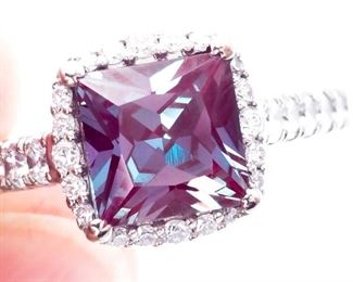 ~2.45 Carat Tacori Signed Alexandrite and Diamond Estate Ring in 18k White Gold