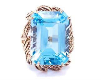 Impressive ~19.5 Carat Swiss Blue Topaz Estate Ring in a Beautiful 14k Yellow Gold Setting