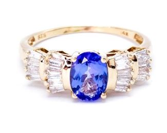 Gorgeous Tanzanite and Diamond Estate Ring in 14k Yellow Gold - $2225