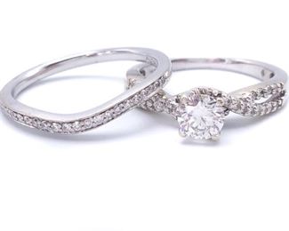 Gorgeous Criss Cross Diamond Wedding Set in 14k White Gold; $3275