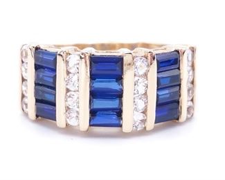 Cartier Styled Blue & White Estate Ring in 14k Yellow Gold