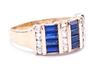 Cartier Styled Blue & White Estate Ring in 14k Yellow Gold