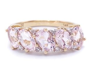 Beautiful Pink Morganite and Diamond Estate Ring in 14k Yellow Gold