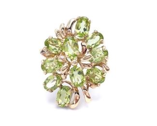 Ladies Peridot Estate Cluster Ring in Yellow Gold; $1850