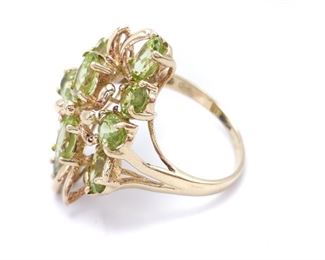 Ladies Peridot Estate Cluster Ring in Yellow Gold; $1850