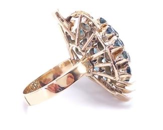 Ladies Sapphire Cluster Estate Ring in 14k Yellow Gold
