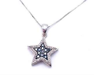 Dazzling Blue and White Diamond Estate Necklace in White Gold; $1899