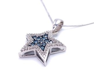 Dazzling Blue and White Diamond Estate Necklace in White Gold; $1899
