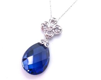 Stunning Sapphire and Diamond 18" Estate Necklace in White Gold