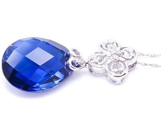 Stunning Sapphire and Diamond 18" Estate Necklace in White Gold