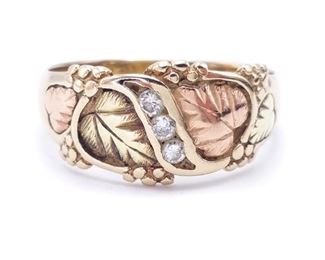 Men's Diamond Black Hills Gold Estate Ring in Tri-Color Gold