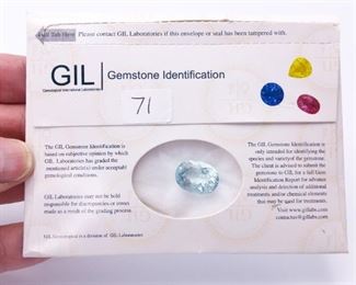 Exceptional 10.44 Aquamarine; Oval Cut - Certified; $12,000