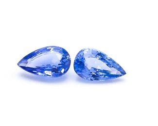 (2) Natural .52 Carat Cornflower Blue Ceylon Sapphires; Pear-Shaped Loose Gemstones