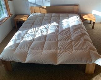 F-22.      $80
Queen Low Platform Bedframe.
Believe this to be IKEA but not 100%.
26” tall(headboard)