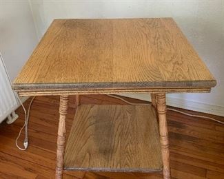 F-26.         $30
Square Table, mend to one leg
27.5”x11.5”, 28.5” tall
