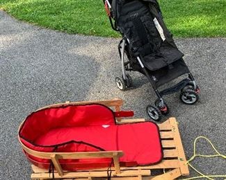 O-13.      Specify A or B
A. L. L. Bean wooden sled w/ insert-looks new- $20. SOLD
B. The first years by ignite 50lb stroller- $20