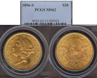 SCARCE 1896 PCGS MS 62 $20 Liberty Gold