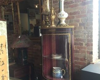 Antique Corner Cabinet with Curved Glass