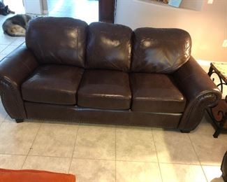 Brown leather sofa