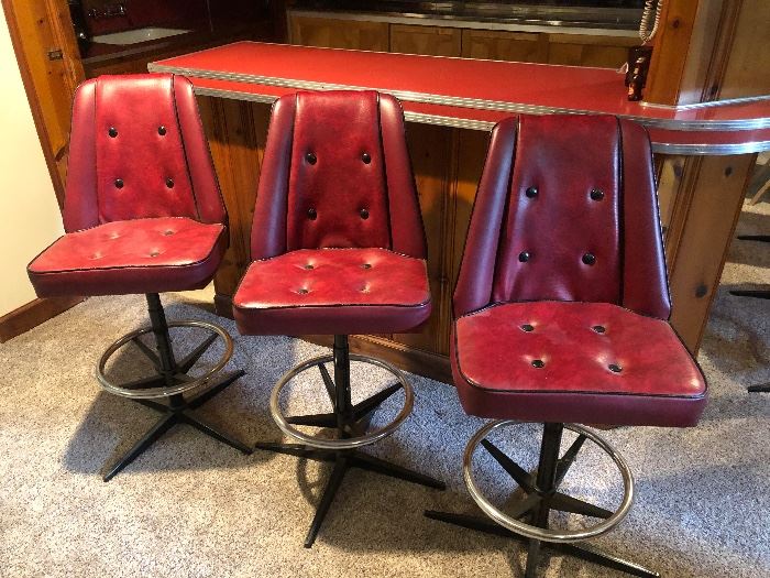 Total of 6 custom crates bar stools from vintage boat seats 