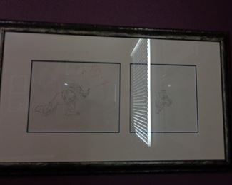 1930's production art pencil....Wolf and 3 little pigs.. with cert... $1200