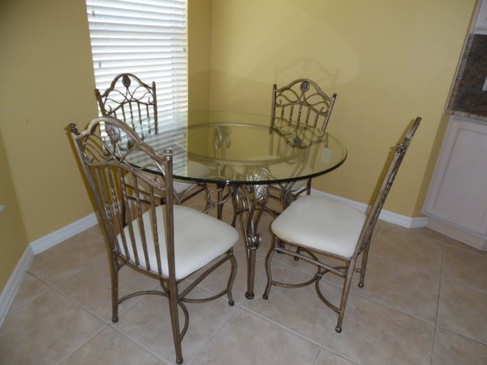  $225.00          Dinette Set, Glass top Table,Metal chairs