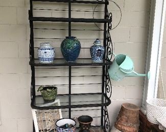 Bakers rack #2 on patio.
(SOLD- Blue White Ginger Jars) 