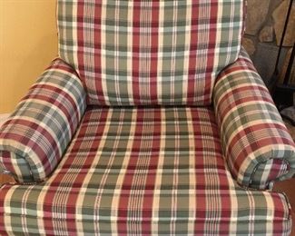 (SOLD) Pair of Clayton Marcus Easy Chairs in Watermelon Plaid 