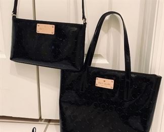 Kate Spade Black Patent Leather Embossed Dot 
Tote and Cross Body bag 
