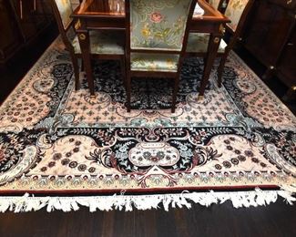 ITEM 5: Dining Room Rug  $525:
Hand-knotted wool. 9" x 12.5" Pinks, blues, cream, white. Excellent condition.