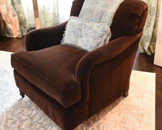 ITEMS 6, 7: Dark Brown Velvet Kravet Furniture Chairs; 2 Available. $350 each:
All four of these chairs are in exceptional condition since they've lived thus far in a formal living room, rarely used by the family. The rich dark brown velvet is simply delicious. For the full effect, the pillows are available too. Each chair has a 33" x 38" footprint, and is 36" tall