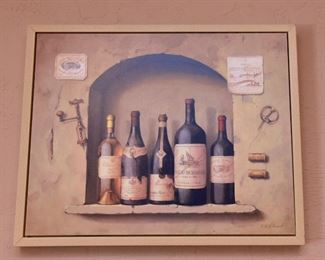 ITEM 40: Five Bottle Vignette Wall Art  $45
Reproduction of a painting by F. deVilleneuve. Frame dimensions 21.25" wide, 17.25" tall, 1.25" thick