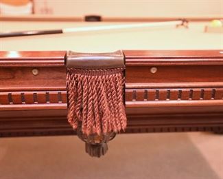 ITEM 41: Eight Foot Leather Pocket Pool Table  $450
Unmarked. Three-piece slate top. Currently covered in beige felt. Balls and cues included. Professional mover required. 