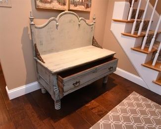 ITEM 52: Upcycled Painted Bench with Storage Drawer $195
42" wide, 42" tall, 20" deep; seat height 21"
