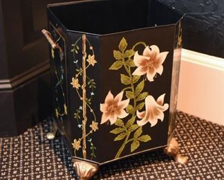 ITEM 56: Tole Painted Waste Bin  $42
11" wide x 9" deep, 15" tall