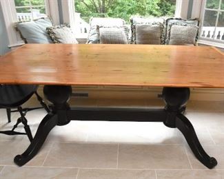 ITEM 69: WCW Kitchen Table  $465
Double trestle black base, topped with reclaimed pine. Top shows character marks from use. 78.5" long, 39.5" wide, 30" tall