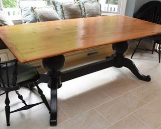 ITEM 69: WCW Kitchen Table  $465
Double trestle black base, topped with reclaimed pine. Top shows character marks from use. 78.5" long, 39.5" wide, 30" tall